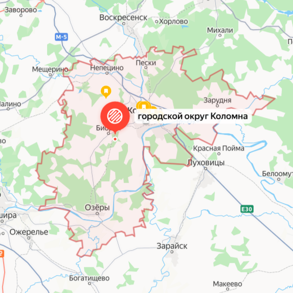 Карта Коломны и ближайших зон выезда: Семибратское, Паново, СНТ Кудрявцево и дачные поселки